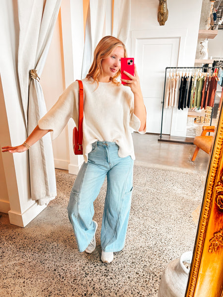 Cream Scallop Sweater Top