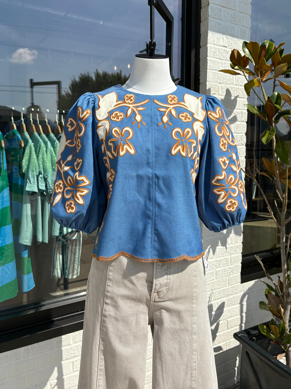 Vienna Denim Embroidered Top