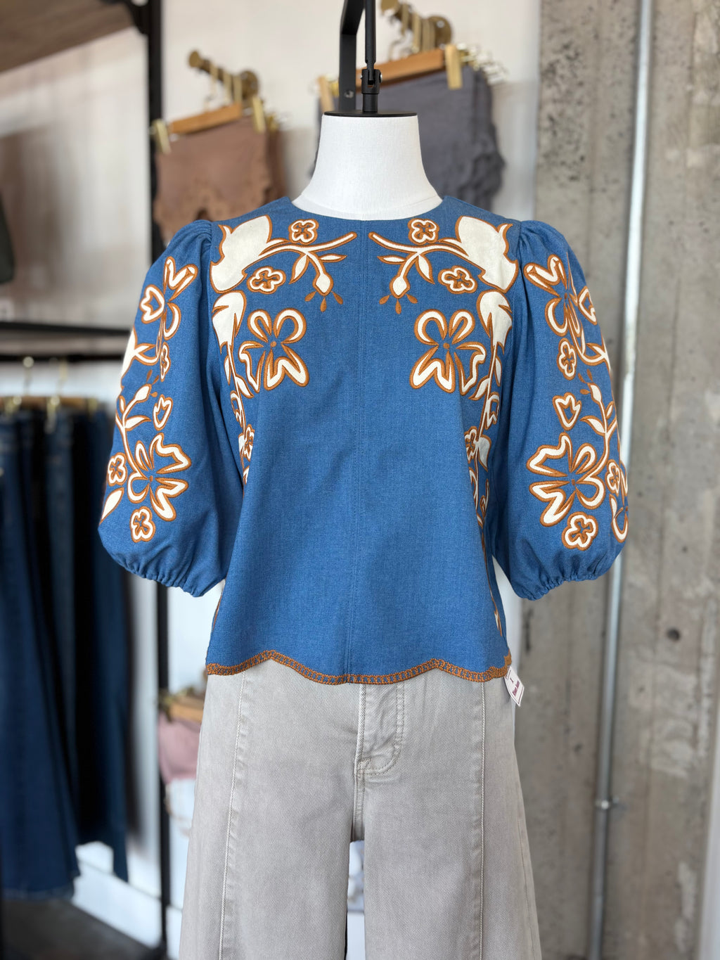 Vienna Denim Embroidered Top