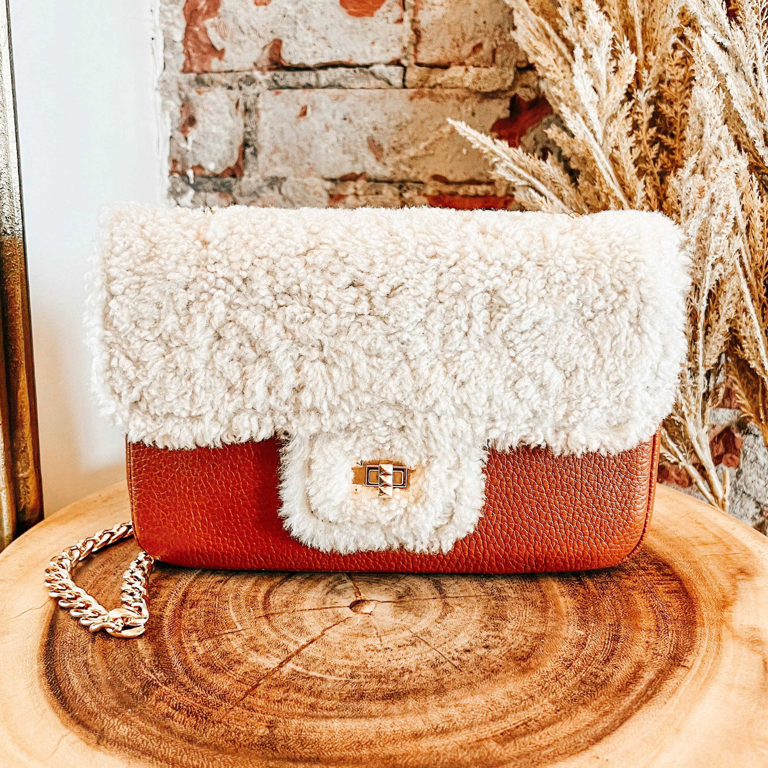 Leather and Shearling Coco Bag