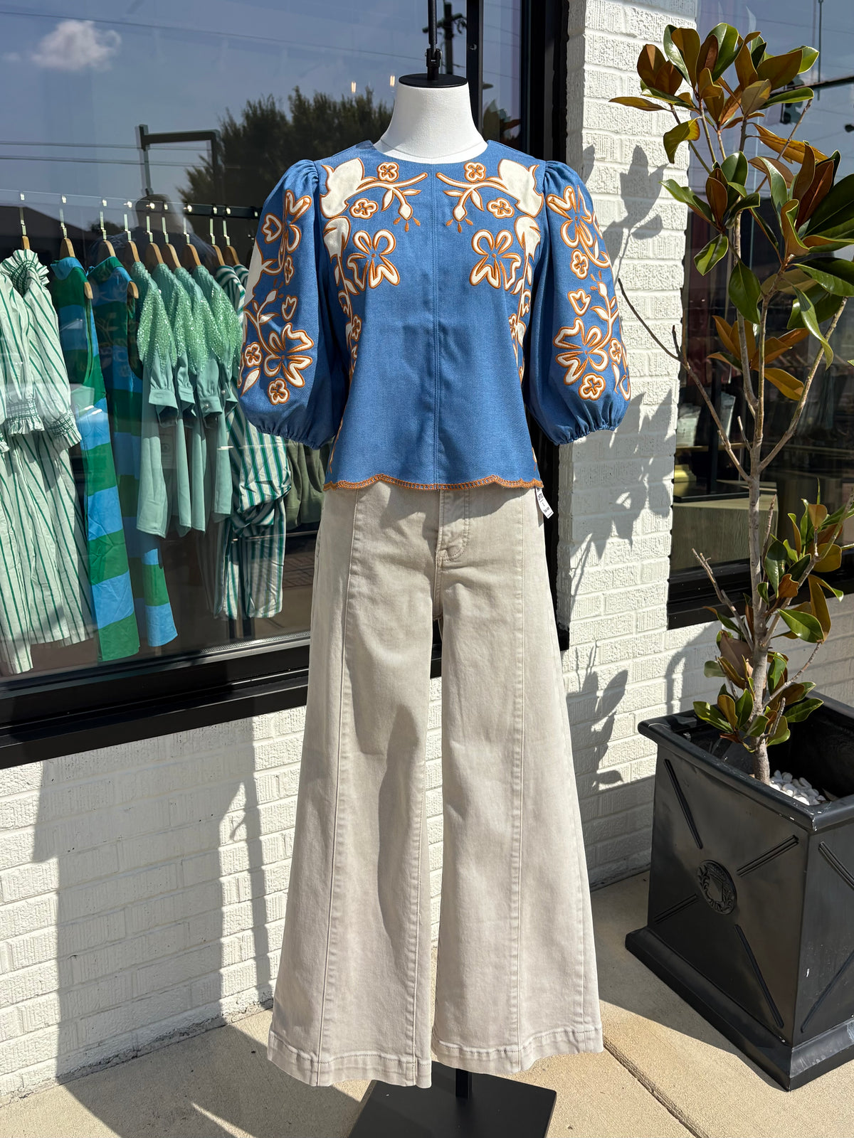 Vienna Denim Embroidered Top