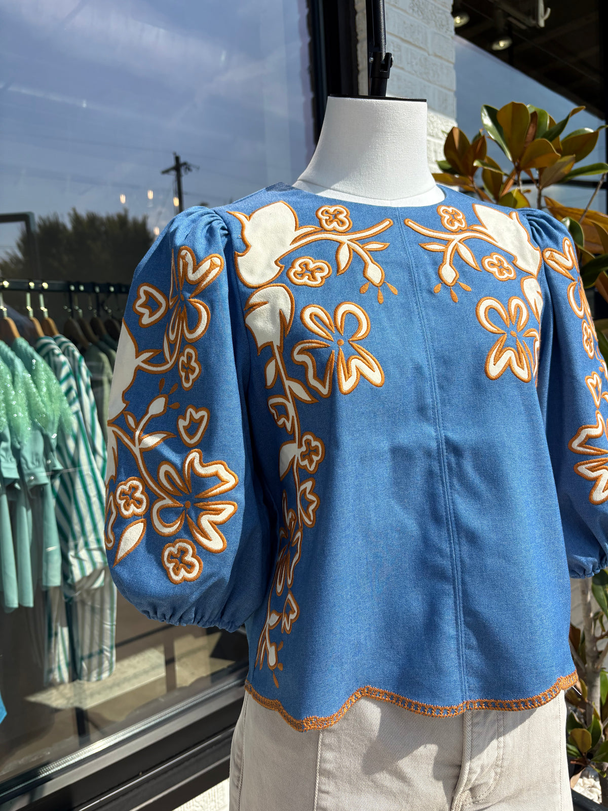 Vienna Denim Embroidered Top
