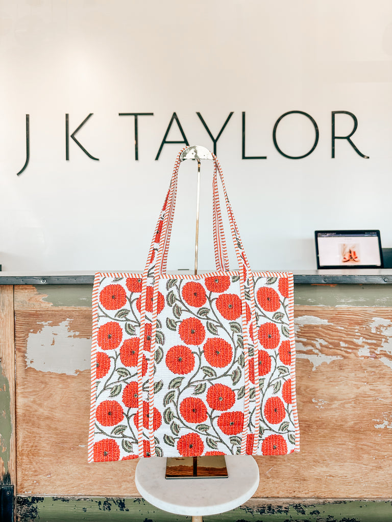 Waylon Orange Floral Tote Bag