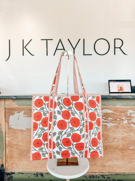 Waylon Orange Floral Tote Bag